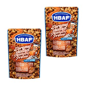 바프 넛츠앤스낵스 카라멜 솔티드 땅콩 앤 프레첼, 120g, 2개