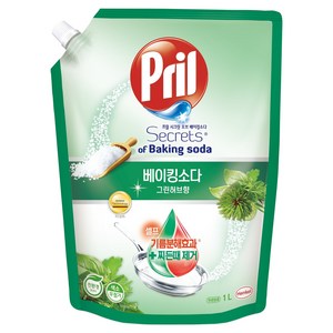 프릴 시크릿 오브 베이킹소다 주방세제 그린허브향 리필, 1L, 1개