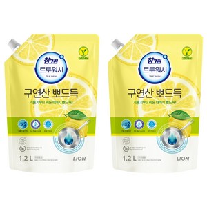[비건라이프] 참그린 트루워시 구연산 뽀드득 주방세제 레몬향 리필, 1.2L, 2개