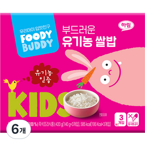 푸디버디 부드러운 유기농 쌀밥 3p, 140g, 6개