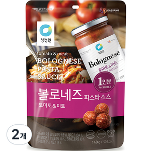 청정원 싱글 파우치 볼로네즈 토마토 파스타소스, 2개, 140g