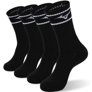 미즈노 라이너 더블 쿠션 크루 양말, S, 블랙, 4개