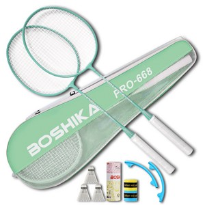 BOSHIKA 배드민턴 라켓 2p + 셔틀콕 3p + 헤드커버 2p + 그립밴드 2p + 가방 풀구성, PRO-668(MT..., 1세트