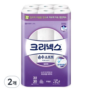 크리넥스 천연펄프 3겹 순수소프트 알로에 27m 롤화장지, 30개입, 2개