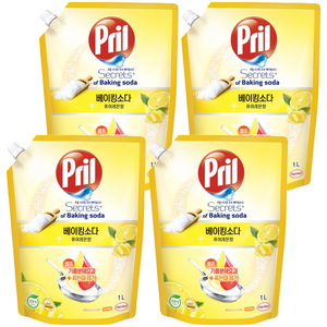 프릴 시크릿오브 베이킹소다 퓨어레몬향 리필, 1L, 4개