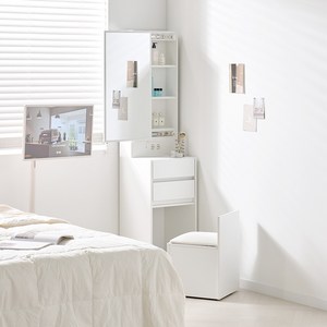 채움가구 로이미니 틈새수납 거울 화장대 + 스툴 세트 방문설치