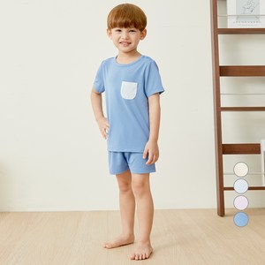 롤리트리 아동 폴리 메쉬 스판 솔리드 포인트 반팔 실내복 상하세트