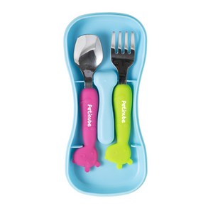 쁘띠누베 실리콘 유아 스푼 포크 세트 1단계, BLUE, 스푼 + 포크 + ..., 1세트