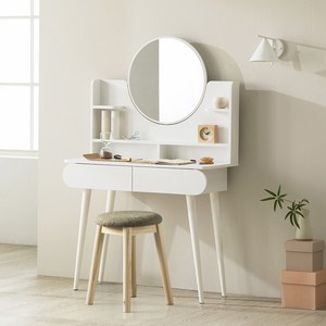 파로마 쉐드 원형 거울 수납 화장대 + 원목 쿠션 스툴 방문설치
