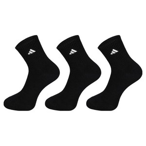 아디다스 베이직 중목 자수 스포츠양말, 블랙, S, 3세트