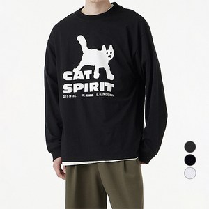 어반에이지 남녀공용 Cat Spiit 롱슬리브 면 티셔츠