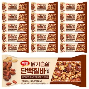 하림 닭가슴살 너츠 단백질바, 46g, 16개