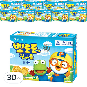 빙그레 뽀로로와 친구들 비스켓 플레인, 65g, 30개