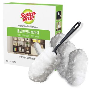 스카치브라이트 쓰리엠 올인원 먼지 브러쉬 핸들 + 리필 4입 세트, 화이트, 1세트