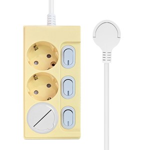 원스탑 제로갭 슬림 납작 컬러 개별 스위치 멀티탭 3구 16A + 안전커버 세트