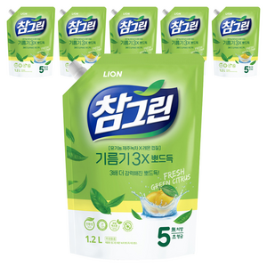 참그린 레몬 녹차 뽀드득 어드밴스 주방세제 리필, 1.2L, 6개