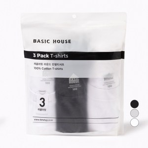 베이직하우스 남녀공용 통기성 순면라운드 30수 반팔티 오리지널팩 3p HATS0101