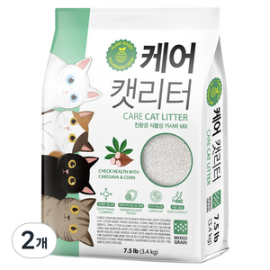 케어캣리터 카사바 고양이 모래, 3.4kg, 무향, 2개