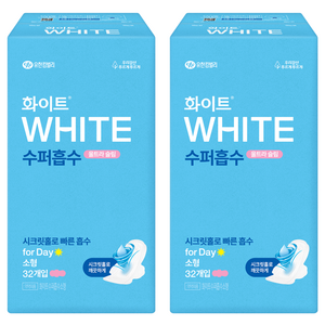 화이트 수퍼흡수 울트라슬림 생리대 날개형, 소형, 32개입, 2개