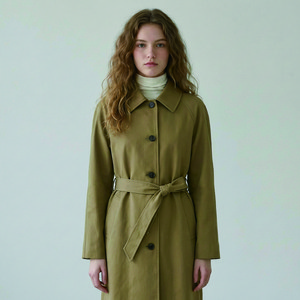올리브데올리브 여성용 소매 비죠 벨티드 루즈핏 면 트렌치 코트