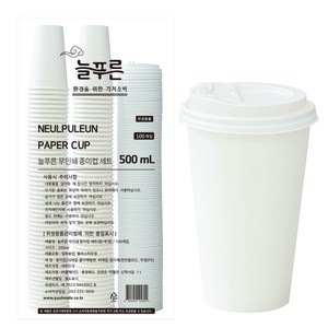 늘푸른 무인쇄 종이컵 뚜껑 세트 500ml, 100개입, 1세트