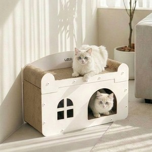 레토 고양이 스크래쳐 2단 숨숨집 대형 소파 하우스 분리형, 화이트, 560 x 280 ..., 1개