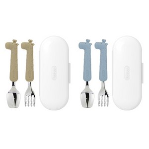 에디슨 실리콘 스푼 포크 케이스 2종 세트 베이비, 기린베이지 + 기린..., 스푼 + 포크 + ..., 1세트