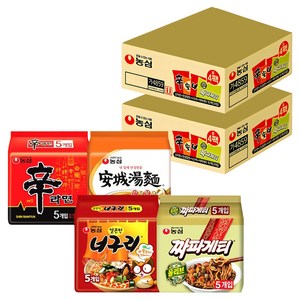 농심 신라면 5개 120g + 안성탕면 5개 125g + 얼큰 너구리 5개 120g + 짜파게티 5개 140g, 40개, (5개입 X 4팩 X 2박스)