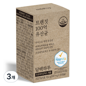 담백하루 트랜짓 100억 유산균 10.2g, 30정, 3개