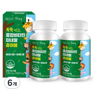건국유업 쑥쑥 키즈 종합 비타민 미네랄 츄어블 72g, 60정, 6개