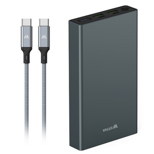 밸류엠 100W PPS 초고속 충전 PD 메탈 보조배터리 20000mAh 멀티단자 + 60W C to C 케이블 세트