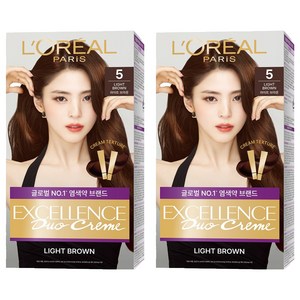 로레알파리 엑셀랑스 듀오크림 나눠쓰는 새치염색 염모제, 5호 라이트 브라운, 2개