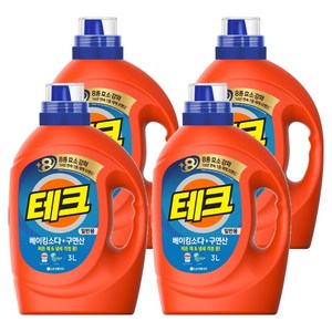 테크 베이킹소다 플러스 구연산 뉴 실내건조 액체세제 본품, 3L, 4개