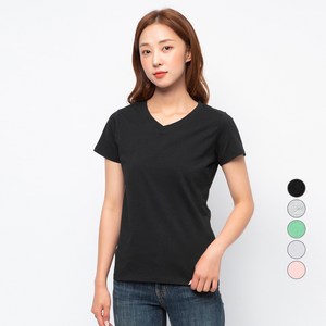 캐럿 여성용 통기성 브이넥 반팔 티셔츠