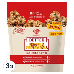 동화약품 배러 그래놀라 프로틴볼, 50g, 3개