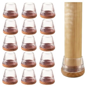 까사재클린 소음 미끄럼 방지 투명 의자 발 커버, 브라운, M, 16개