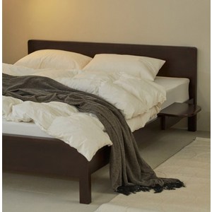 퍼니코 로그 고무나무 원목 침대 프레임 + 사이드선반 세트 방문설치