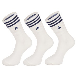 아디다스 삼선 장목 자수 스포츠양말, 아이보리, S, 3세트