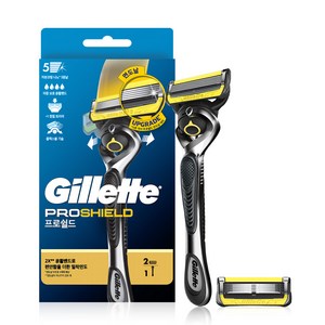 질레트 프로쉴드 옐로우 매뉴얼 면도기 핸들 + 면도날 2p 세트, 1세트