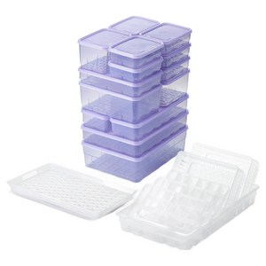 땡스소윤 냉동실 전용 밀폐용기 21p 세트 쿨라벤더 용기14P+채반(대)+채반(중)2P+칸막이3종+트레이