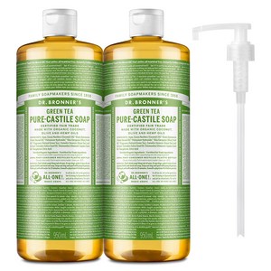 닥터브로너스 그린티 페이스 앤 바디 퓨어 캐스틸 솝 바디워시 2p +펌프1개, 950ml, 2개
