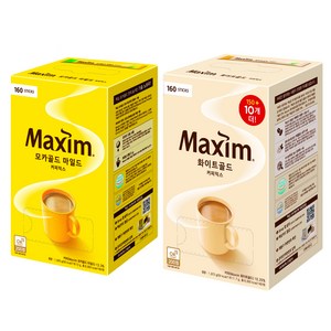 맥심 화이트골드 11.7g x 160p + 모카골드 마일드 12g x 160p 커피믹스 세트