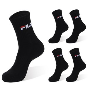 휠라 시그니처 더블 쿠션 미드 양말 5켤레, M, 블랙, 1세트