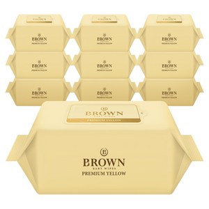 브라운 프리미엄 옐로우 도톰한 아기 물티슈 리필형, 73g, 72매, 10개