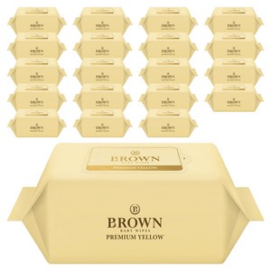 브라운 프리미엄 옐로우 도톰한 아기 물티슈 리필형, 73g, 72매, 20개