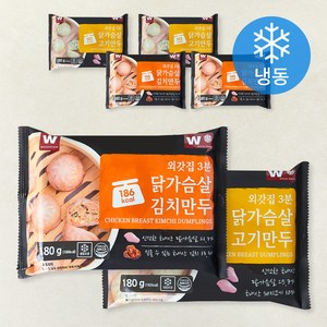 외갓집 3분 닭가슴살 고기만두 180g x 3개 + 김치만두 180g x 3개 세트 (냉동), 1.08kg, 1세트