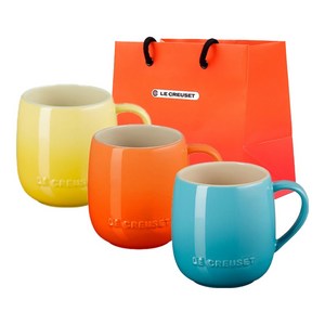 르크루제 레인보우 마시멜로 머그컵 380ml 3p + 쇼핑백 S(29 x 28 x 13.5 cm) 세트