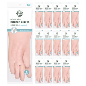 프로그 라텍스 컴포트 고무장갑, 베이비핑크, 소(S), 15세트
