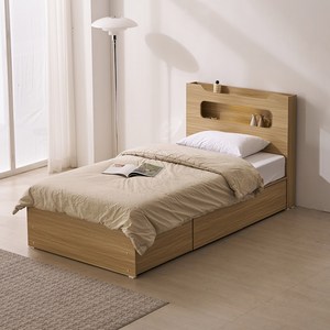 파로마 리안 빅수납 LED 헤드보드 합성목재 침대 프레임, 오크, 슈퍼싱글