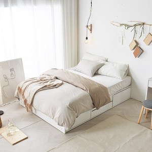 파로마 딜라잇 무헤드 통수납 4서랍 합성목재 침대 프레임, 화이트, 퀸